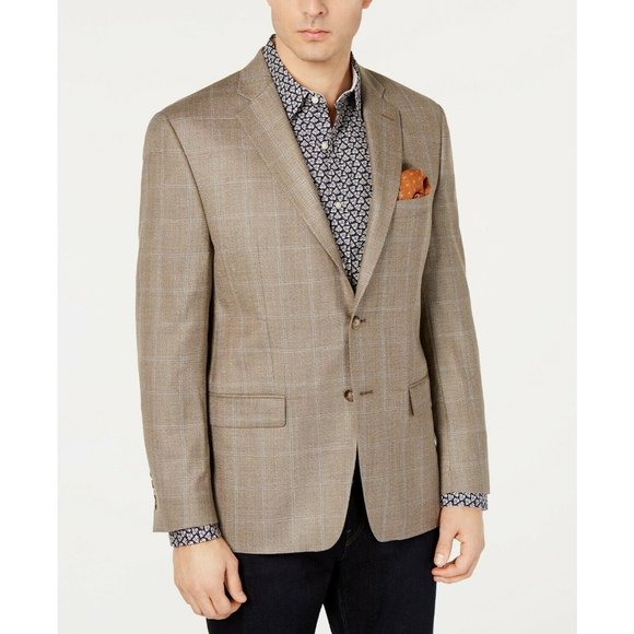 Lauren Ralph UltraFlex Tan Blue Silk Sport Coat